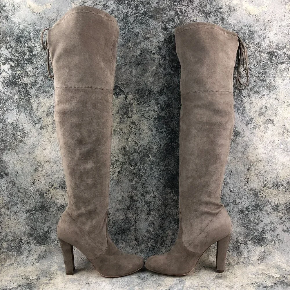 Steve Madden Women's Size 7.5M Grandeal Brown Textile Tie Back Heeled OTK Boots